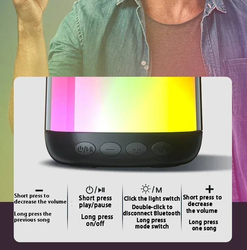 Pink LED Light Bluetooth Speaker Rich Sound 3D Stereo Surround Sound Column Wireless Bluetooth Speaker Suitable for Riding