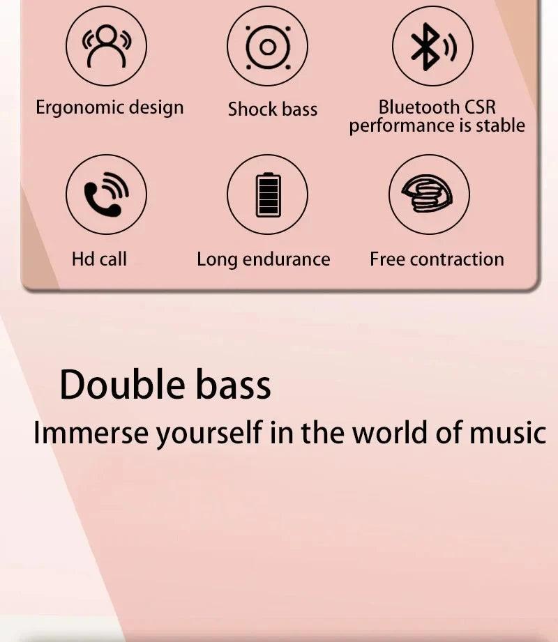 Wireless Bluetooth 5.3 Headphones Over Ear HIFI Stereo Headsets True Sports With Earphones TF/AUX Music Player With Mic