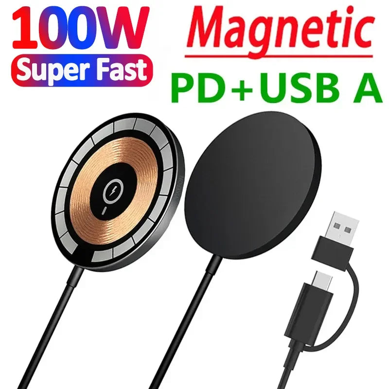 Magnetic Wireless Charger Pad 100W Phone Chargers For iPhone 15 14 13 Pro Max Airpods Portable Macsafe PD Fast Charging Station