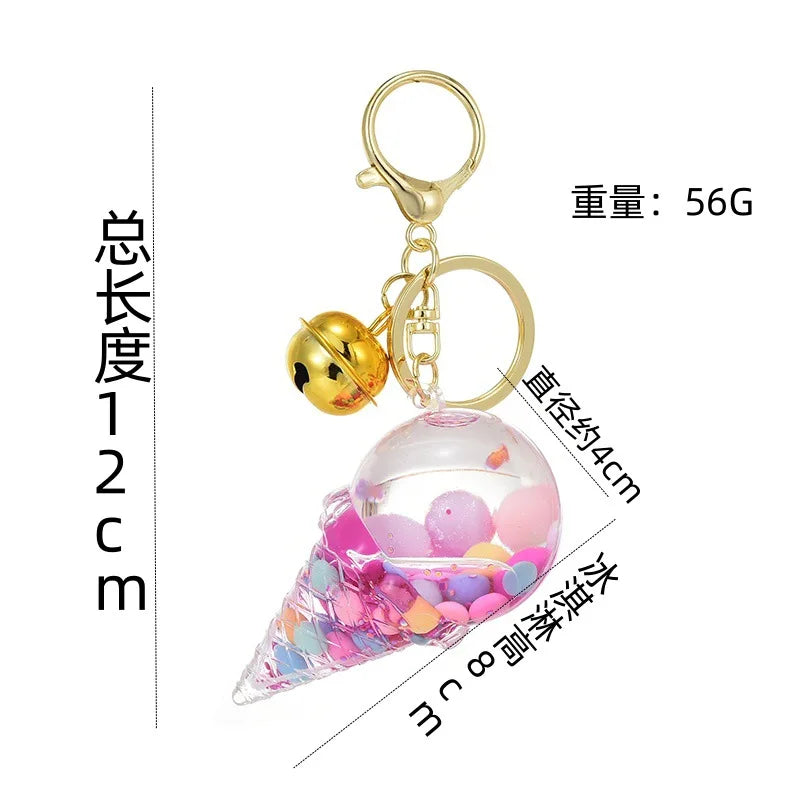 Cute Luminous Liquid Ice Cream Key Chain Cartoon Floating Jelly Bean Keychain Girl Women Couple Backpack Pendant Key Ring Gift