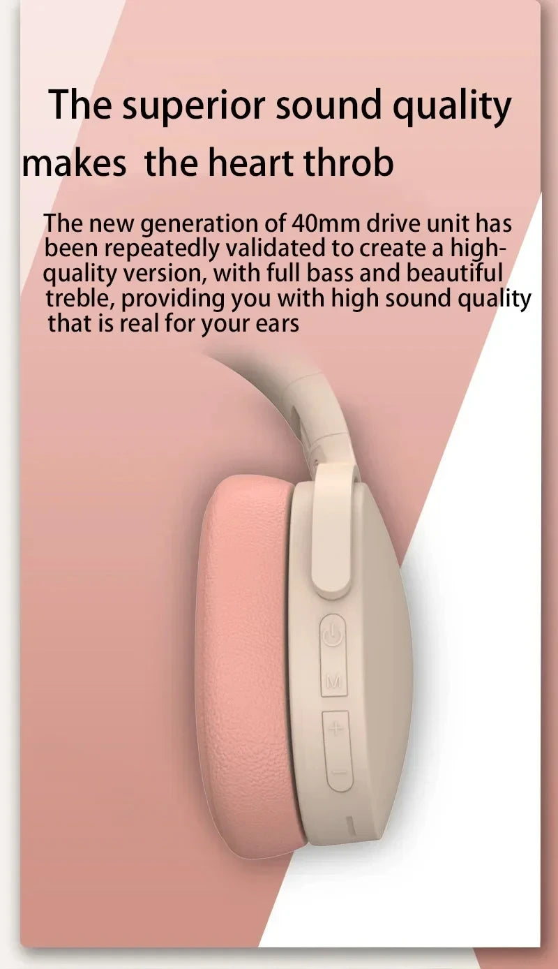 Wireless Bluetooth 5.3 Headphones Over Ear HIFI Stereo Headsets True Sports With Earphones TF/AUX Music Player With Mic